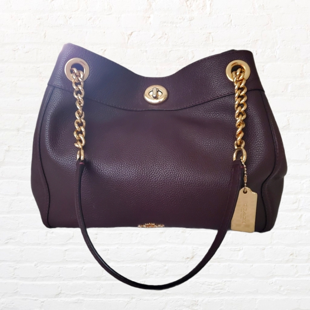 COACH  auburgine textured leather shoulder bag